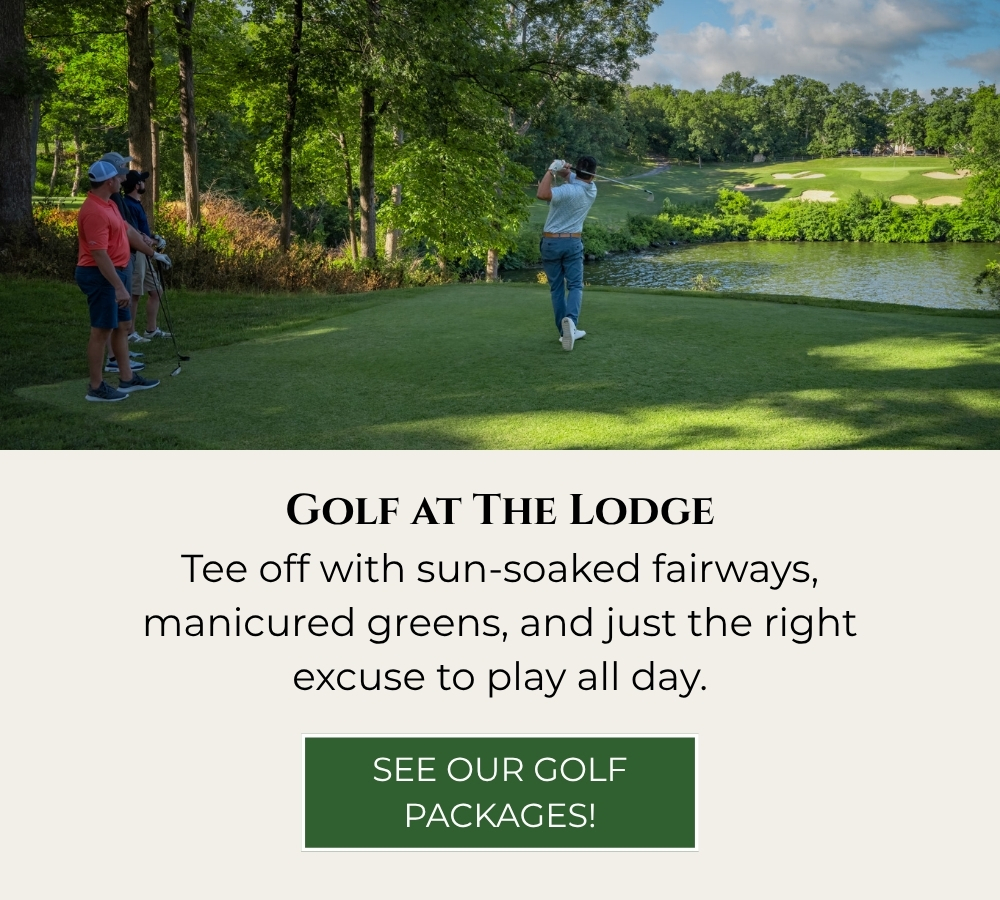 Golf at The Lodge of Four Seasons Lake Ozark Missouri. A golfer takes a swing.